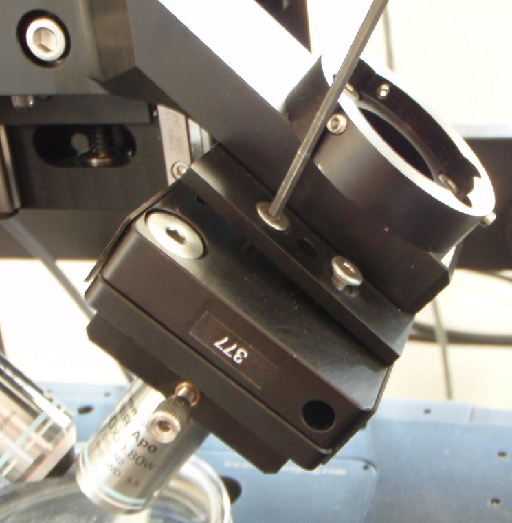loosening or removing the screws holding the piezo objective mover to the SPIM arm mount.